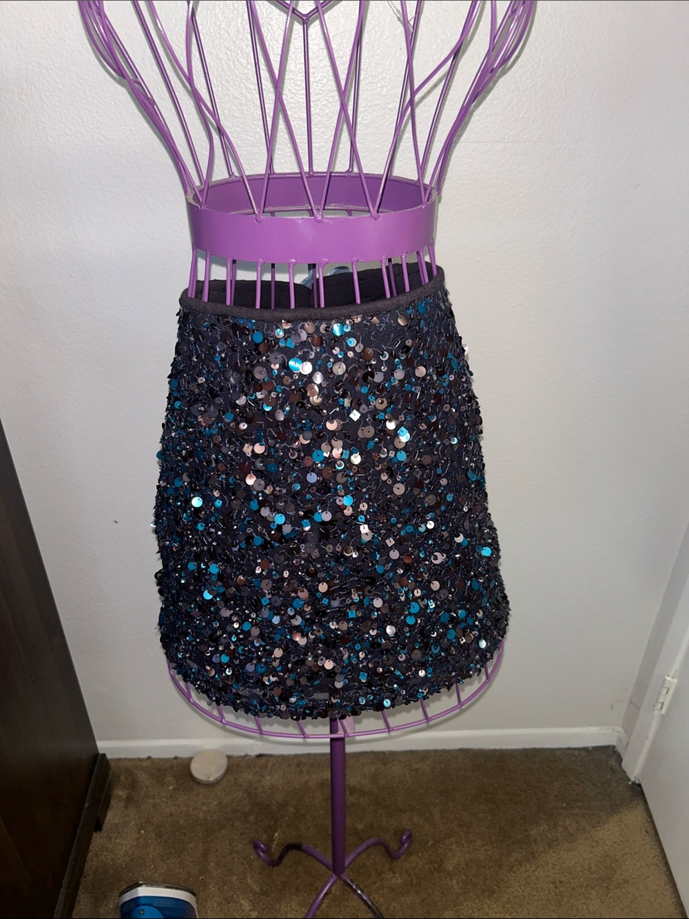 Bailey 44 Black Sequin Mini Skirt with Blue Accents